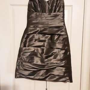 Alfred Angelo Strapless Charcoal Satin Dress (Worn Once)